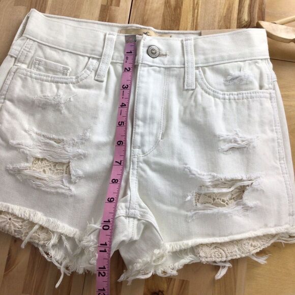 HOLLISTER lace mini jorts jeans shorts distressed white denim size 0 ripped - Picture 5 of 9